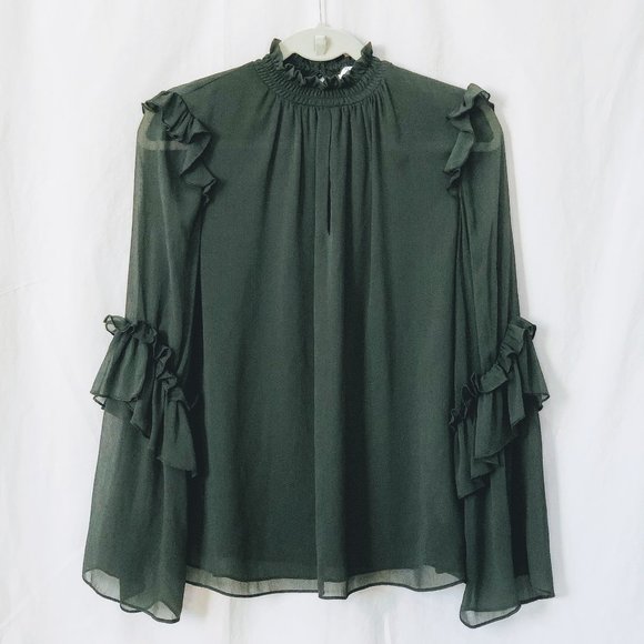 Forest green, sheer blouse - Picture 3 of 4